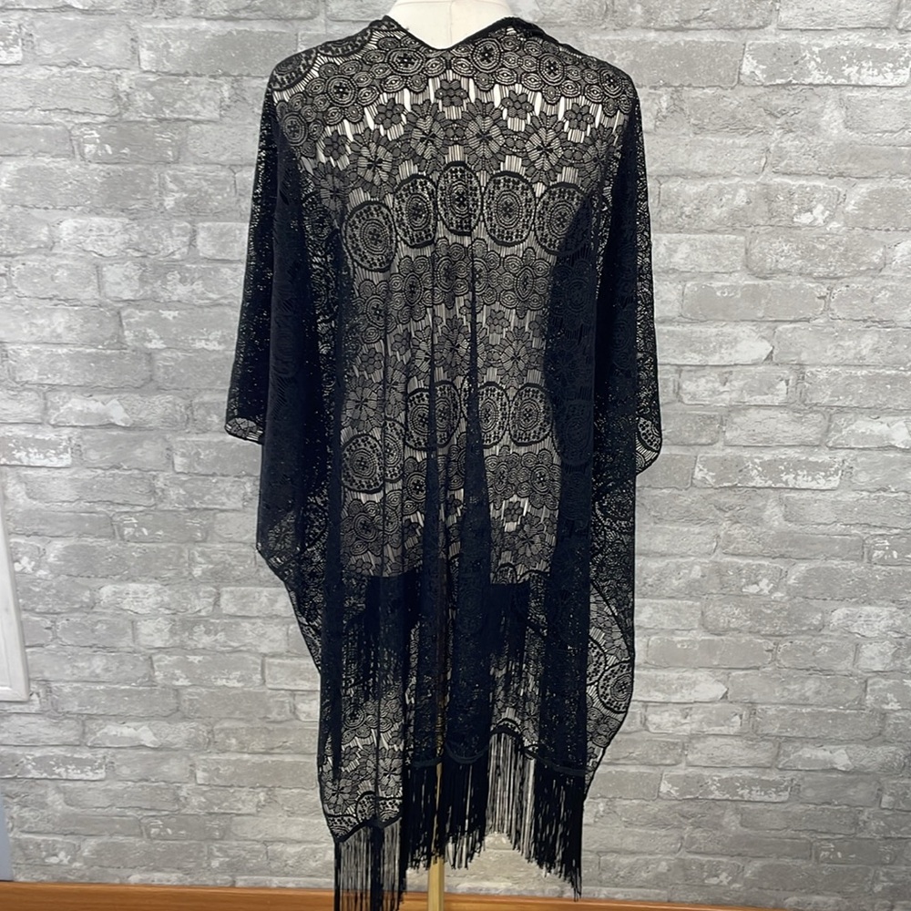 Dressbarn Black Lace Kimono with Fringe - Picture 5 of 5